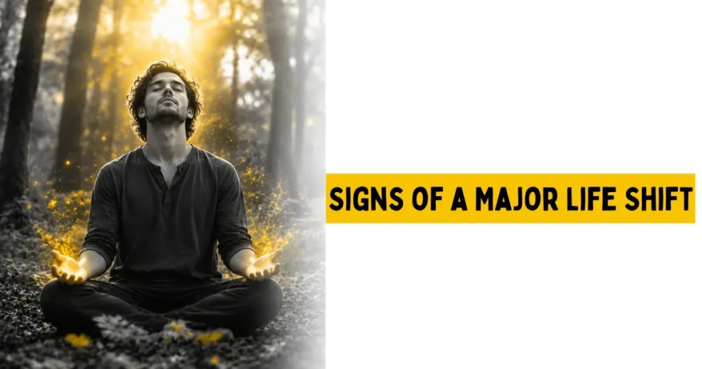 signs you're going through a transformation — woman meditating in forest with sunlight"