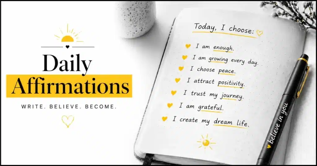 handwritten morning affirmations journal for mindset reset.