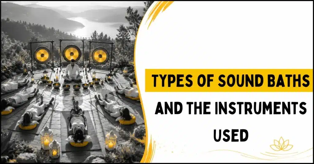 Outdoor sound bath ceremony with gongs and singing bowls in nature"