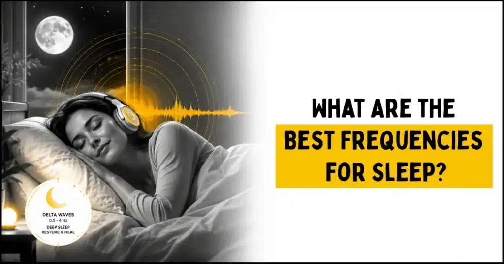 Woman using best frequencies for sleep with binaural beats and delta wave music.