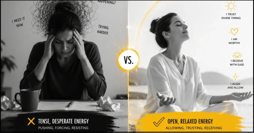Difference between desperate energy and aligned energy in manifestation practice"