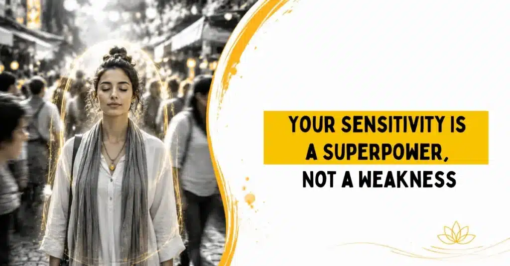 "Empath staying grounded and protected in a busy market"