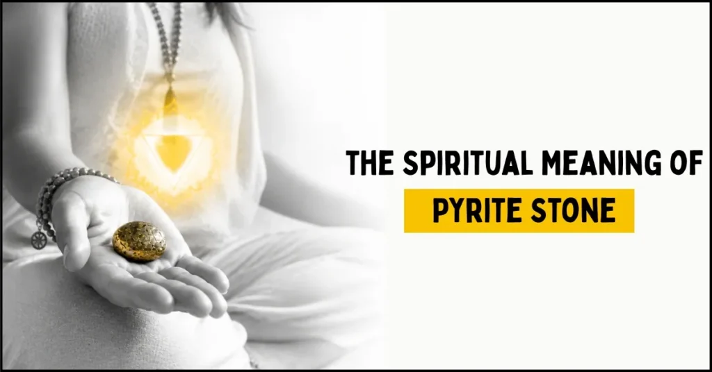 the Spiritual Meaning of Pyrite Stone: Pyrite stone being held during solar plexus chakra meditation for abundance